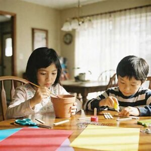 Kids doing crafts in the living room