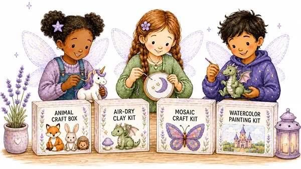 Fairies at a table doing crafts. Screen-free craft ideas for kids.