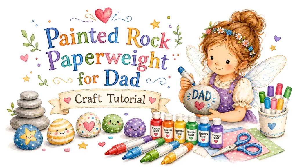 Fairy painting rocks for paperweights at a craft table.