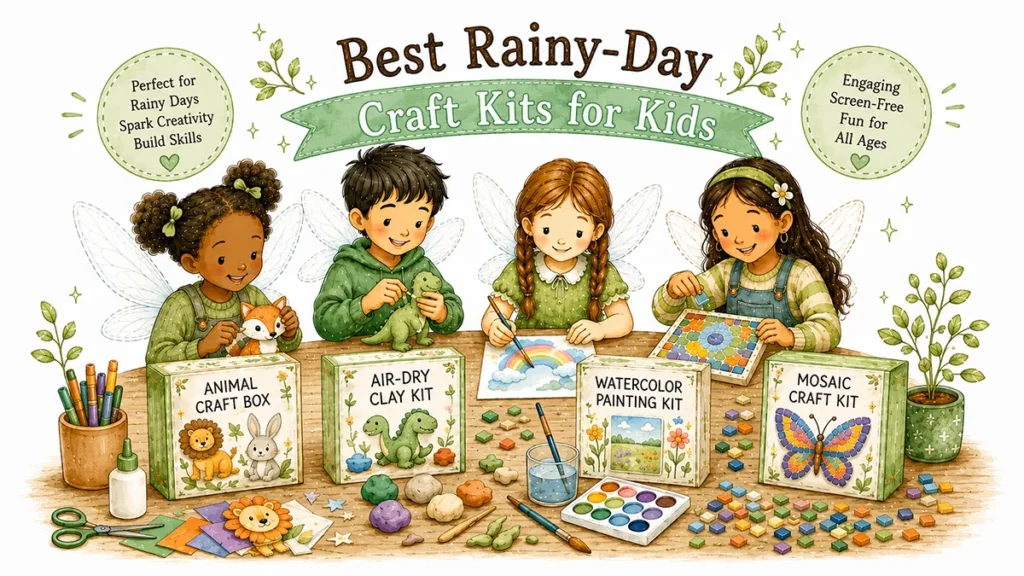 Fairies at a craft table with craft kits doing crafts