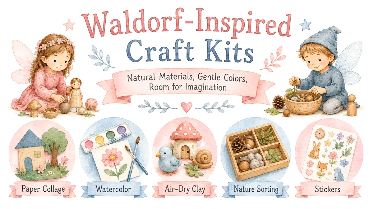 Waldorf inspired craft kits illustration of a couple little fairies doing crafts
