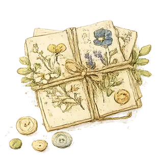 Pressed flowers on decorative stationery