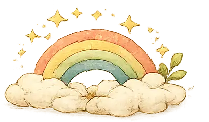 Colorful rainbow above fluffy clouds
