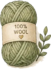 Green wool yarn with label