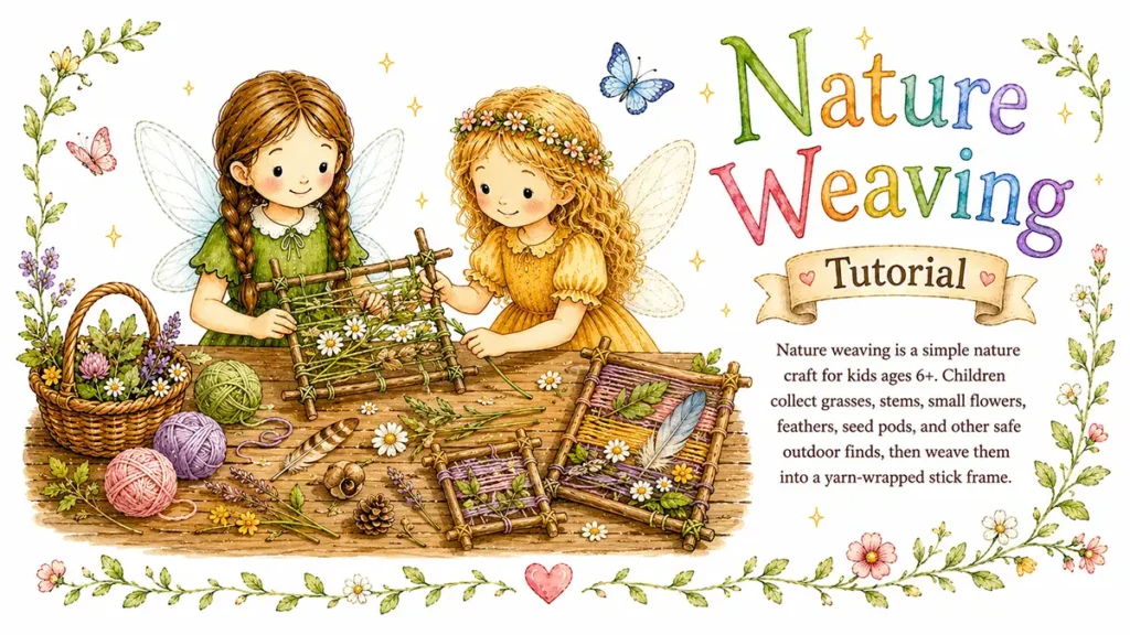 Fairy kids nature weaving with natural materials.