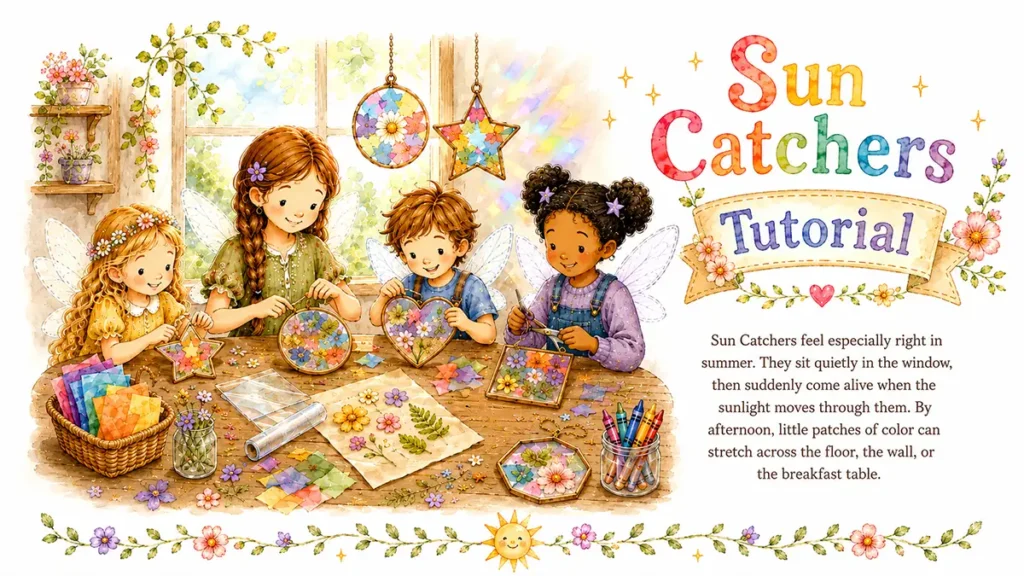 Children crafting colorful sun catchers.