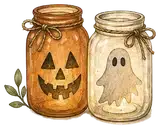 Pumpkin and Ghost Mason Jar Lanterns