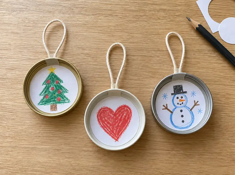 Handmade holiday ornaments with drawings